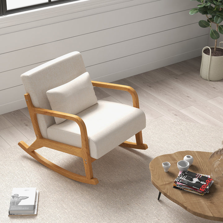 Retro gyngestol, gummitræ, 64,5 cm x 92 cm x 81,5 cm, beige + brun