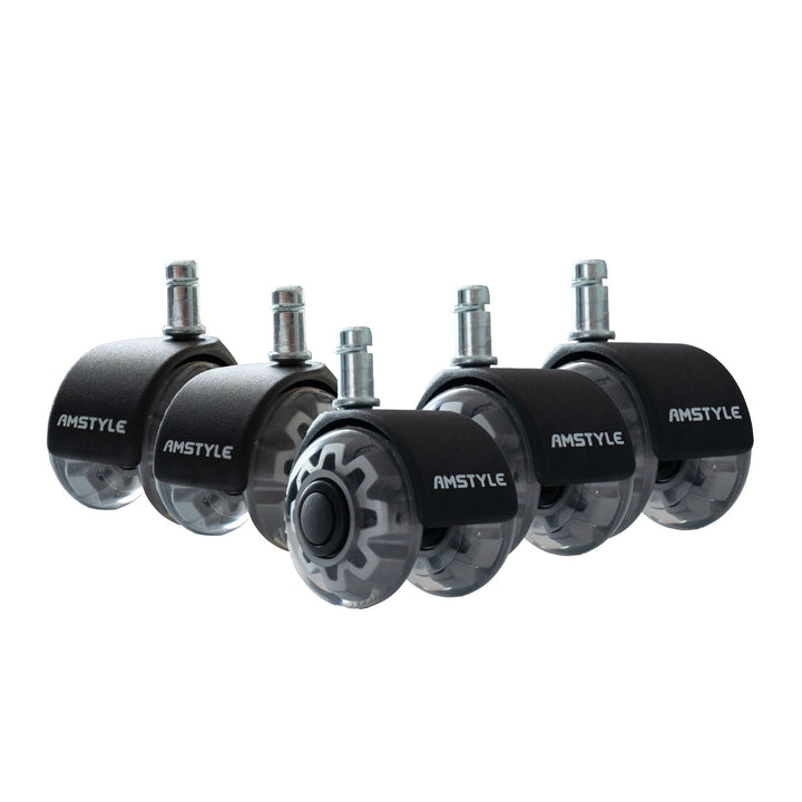 Sæt med 5 letløbende universelle kraftige hjul til kontorstole, 11 mm stamme / 50 mm diameter, støjsvage premium hjul til hårdt gulv, kontorstolhjul, drejestolhjul, sølvfarvede, dobbelte hjul