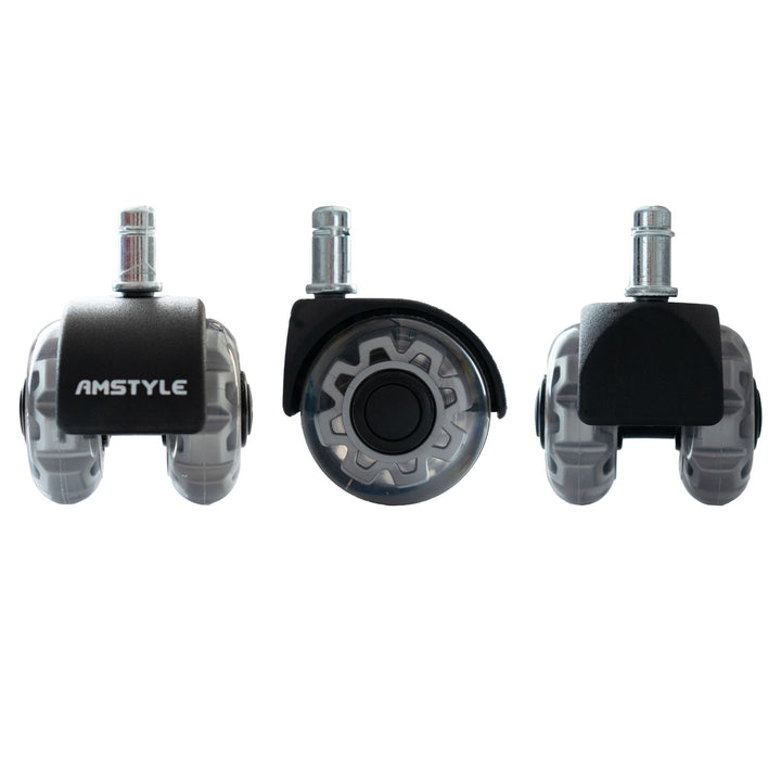 Sæt med 5 letløbende universelle kraftige hjul til kontorstole, 11 mm stamme / 50 mm diameter, støjsvage premium hjul til hårdt gulv, kontorstolhjul, drejestolhjul, sølvfarvede, dobbelte hjul