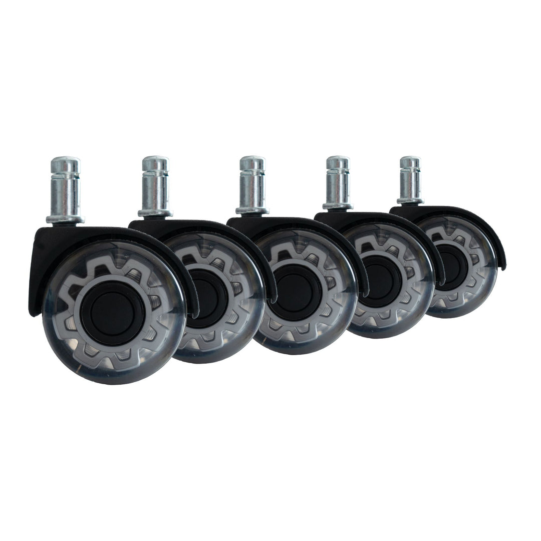 Sæt med 5 letløbende universelle kraftige hjul til kontorstole, 11 mm stamme / 50 mm diameter, støjsvage premium hjul til hårdt gulv, kontorstolhjul, drejestolhjul, sølvfarvede, dobbelte hjul