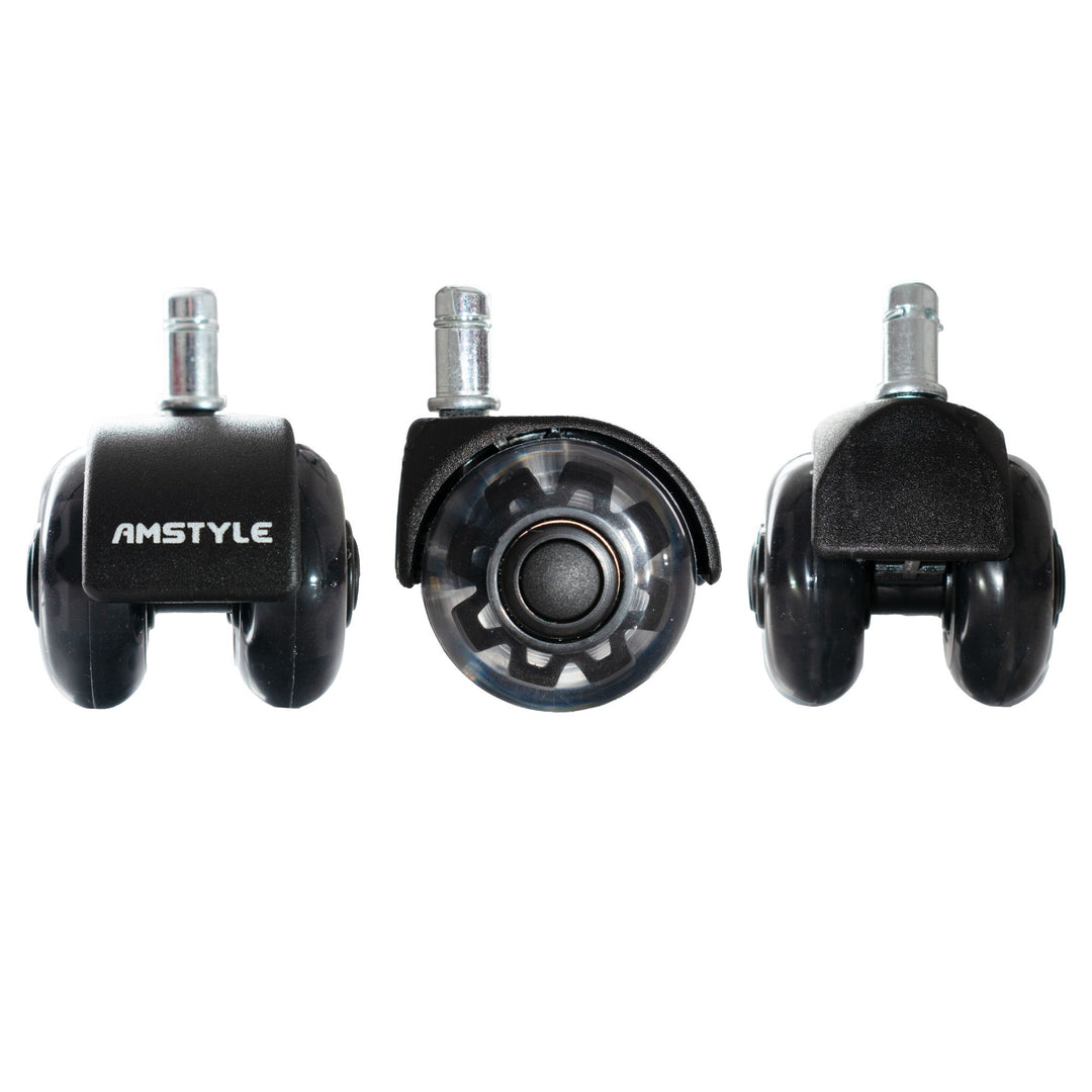Sæt med 5 letløbende universelle kraftige hjul til kontorstole, 11 mm stamme / 50 mm diameter, støjsvage premium hjul til hårdt gulv, kontorstolhjul, drejestolhjul, sorte, dobbelte hjul