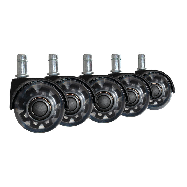 Sæt med 5 letløbende universelle kraftige hjul til kontorstole, 11 mm stamme / 50 mm diameter, støjsvage premium hjul til hårdt gulv, kontorstolhjul, drejestolhjul, sorte, dobbelte hjul