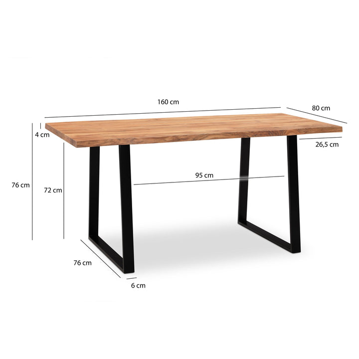 160x80x76 cm akacie massivt træ/metal computerbord med trækant