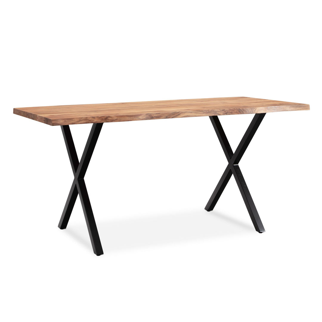 skrivebord 180x90x76 cm akacie massivt træ/metal computerbord trækant
