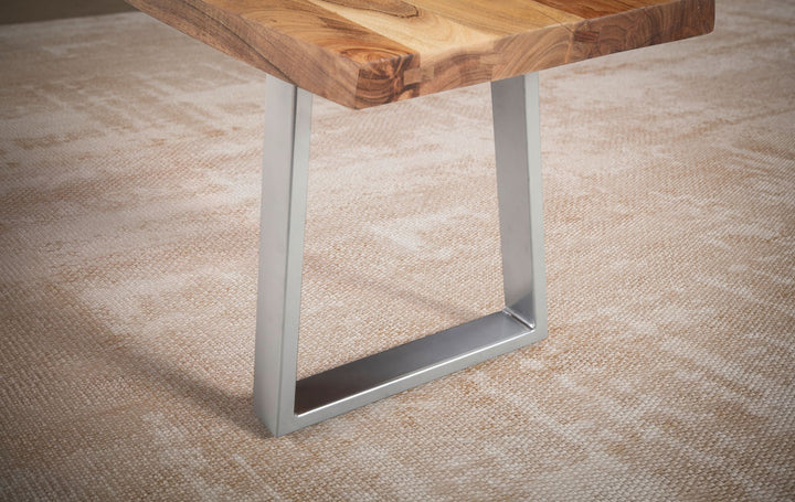 Spisebænk 120x40x45,5 cm, massivt akacietræ/metal med levende kant, spisebænk i massivt træ uden ryglæn, forkromet køkkenbænk, moderne spisebænk, lille spisebænk