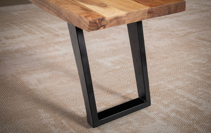 Spisebænk 180x40x45,5 cm, massivt akacietræ/metal med levende kant, moderne spisebænk, massiv træbænk uden ryglæn, køkkenbænk/spisebænk med U-formede ben, stor spisebænk