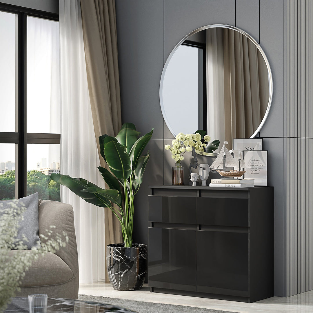 NOAH - Kommode med 3 skuffer - antracitgrå / højglans sort H75cm B80cm D35cm