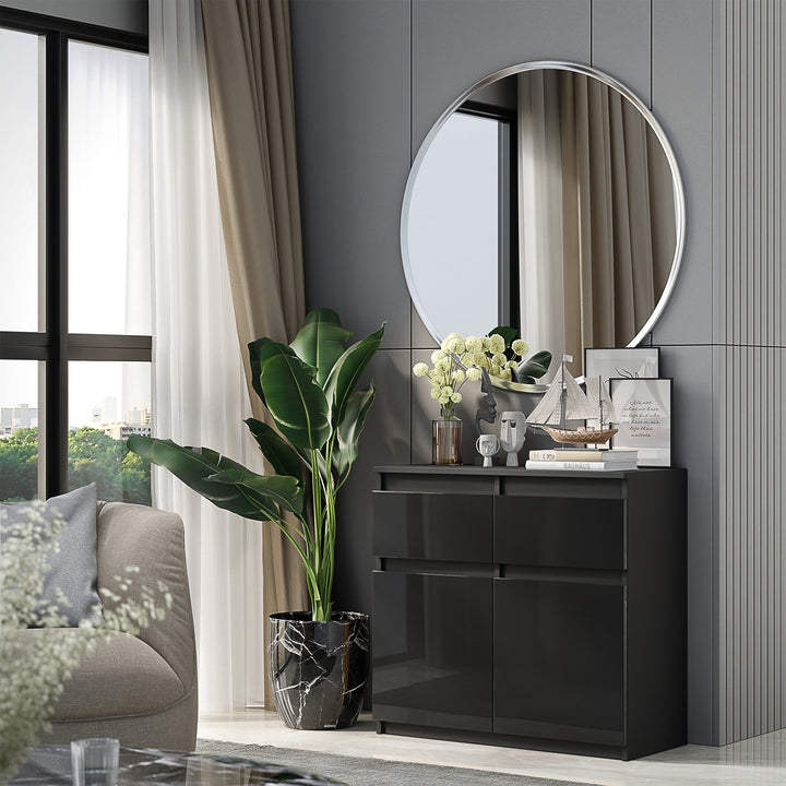 NOAH - Kommode med 3 skuffer - antracitgrå / højglans sort H75cm B80cm D35cm