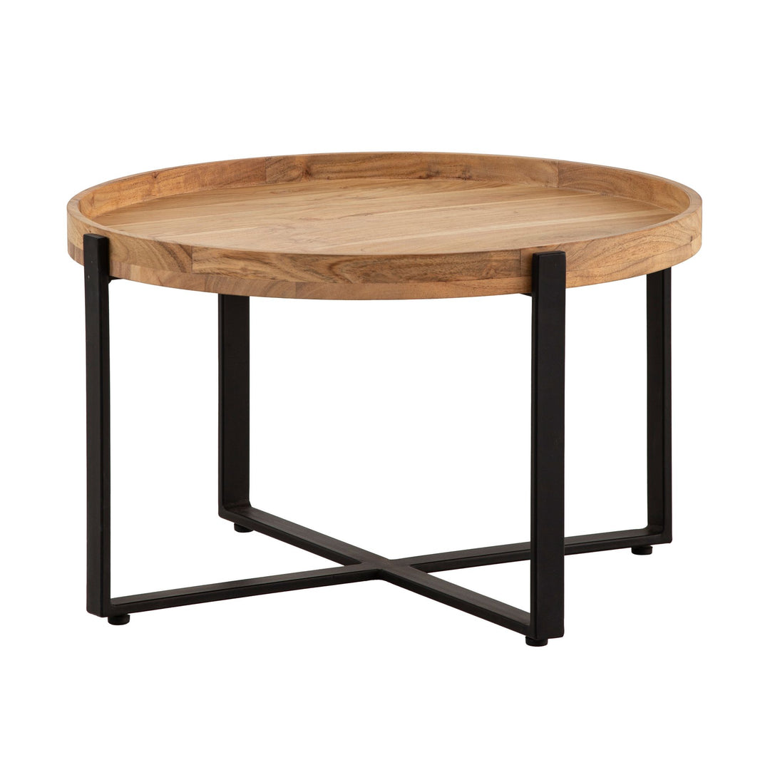 Sofabord 60x60x36 cm akacie massivt træ metal lysebrunt rundt sofabord
