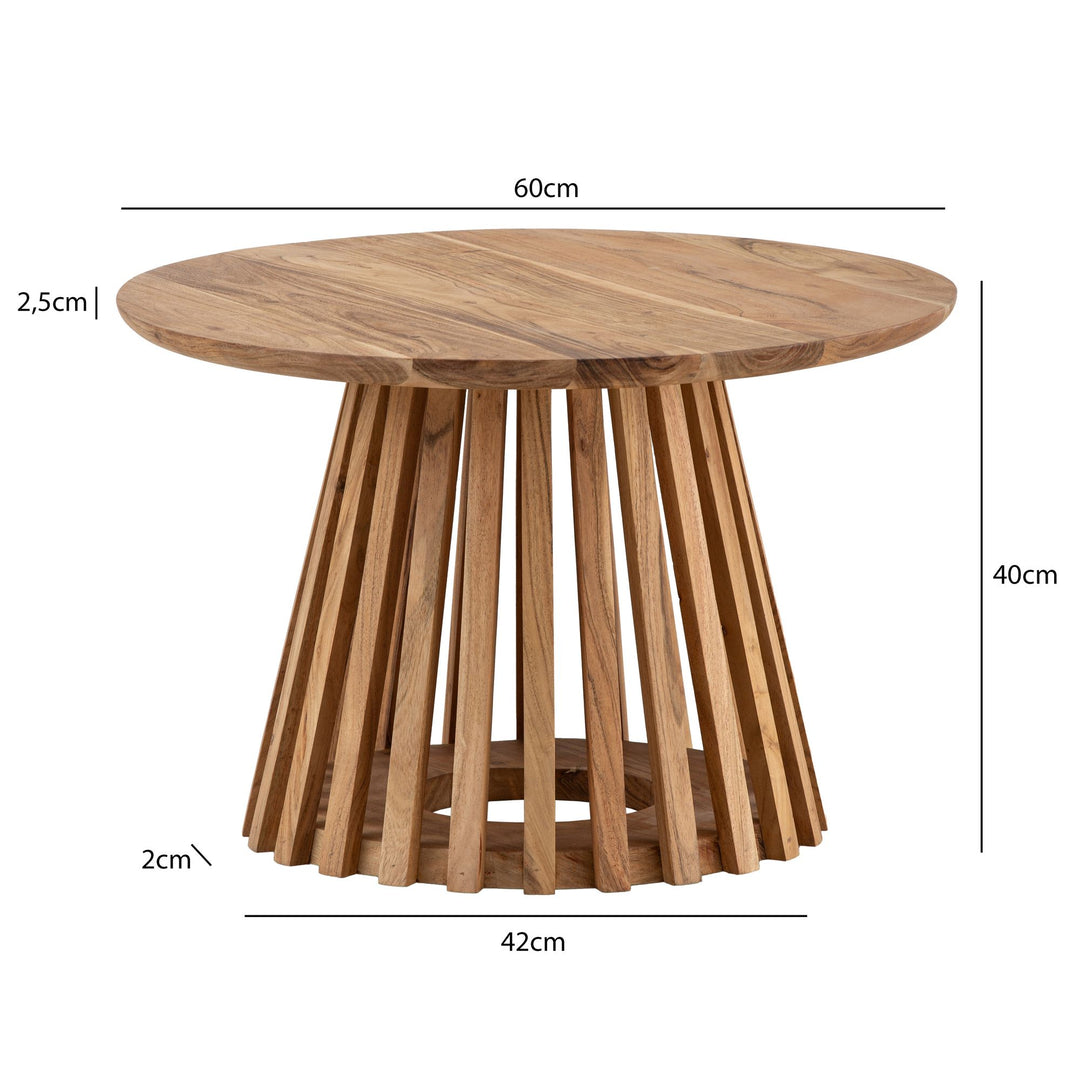 Sofabord 60x60x40 cm akacie massivt træ lysebrunt rundt sofabord