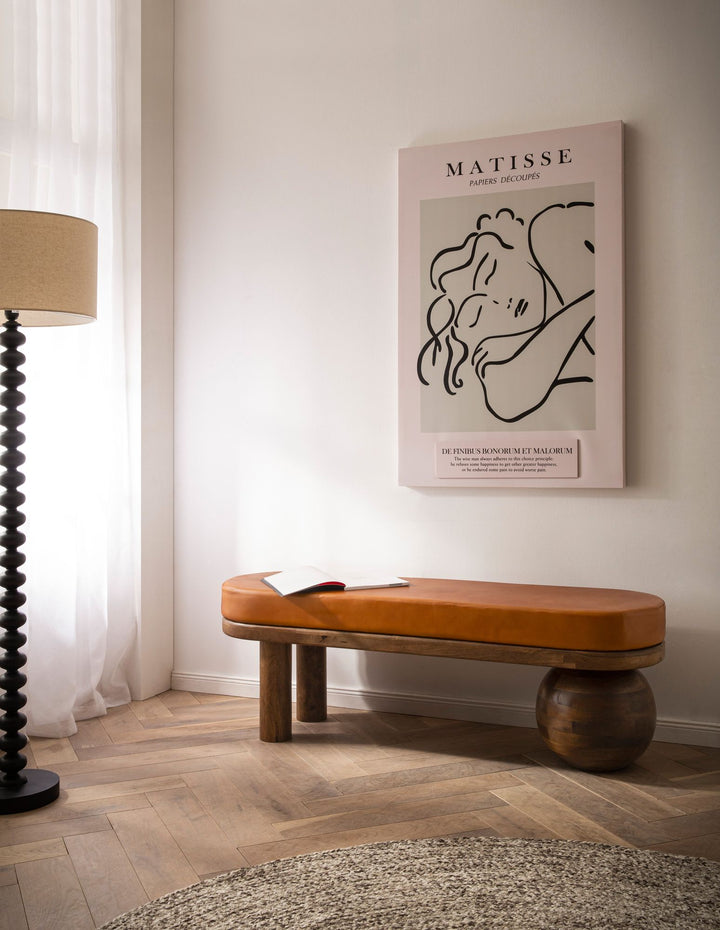 Gedeskinds-entrébænk i mangotræ 140x47x40 cm moderne, polstret entrébænk, polstret læderbænk brun