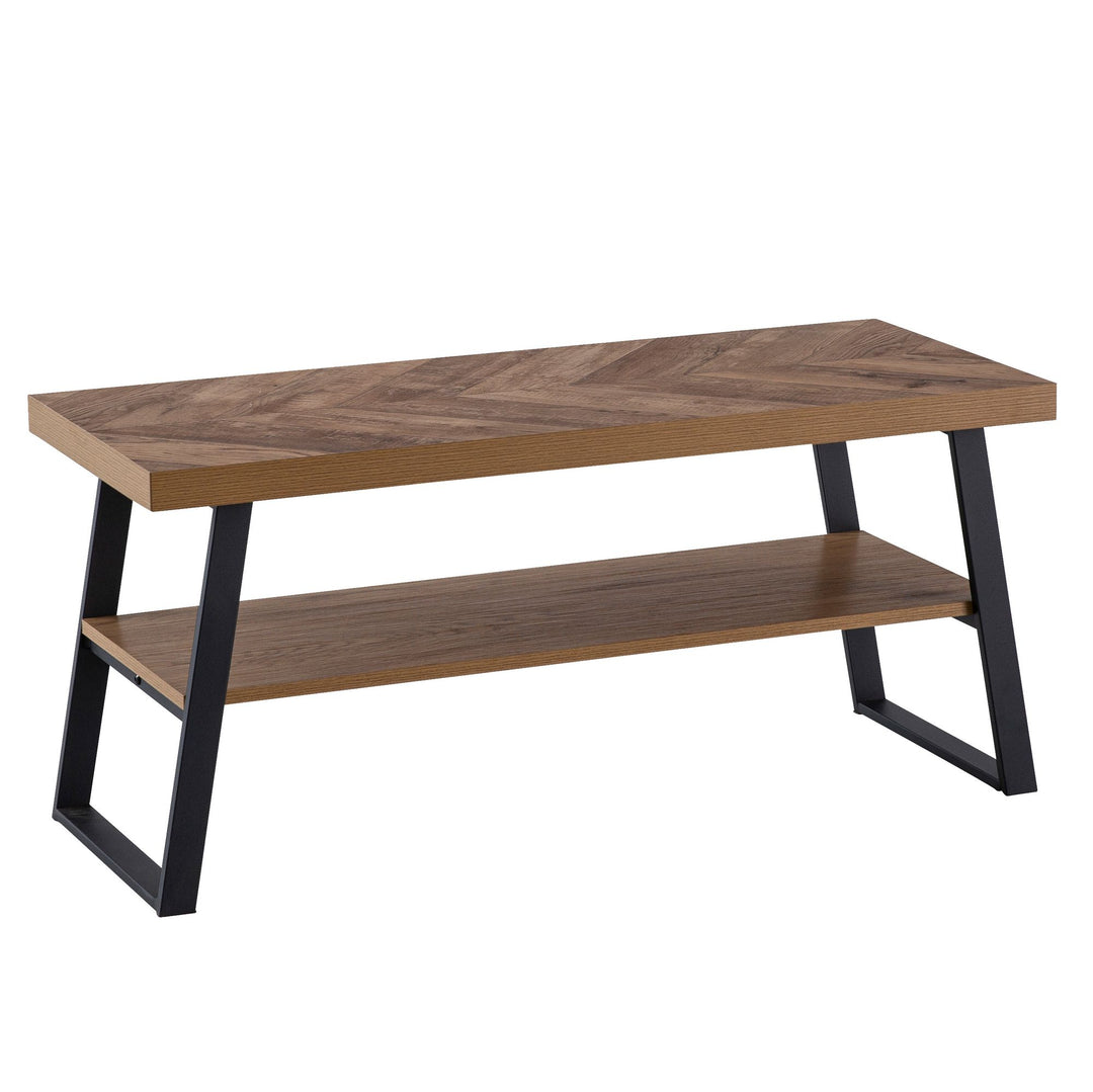 Sofabord 100x40x41 cm brunt sofabord med sildebensmønster, sofabord med metalramme