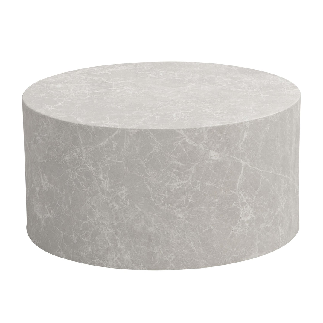 Sofabord 60x60x30 cm i sandfarvet stenlook, rundt design sofabord, beige