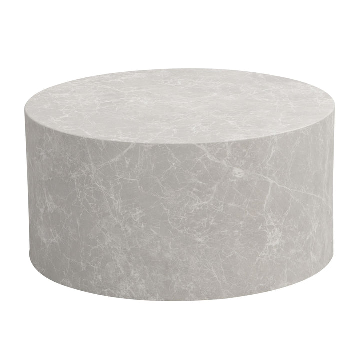Sofabord 60x60x30 cm i sandfarvet stenlook, rundt design sofabord, beige
