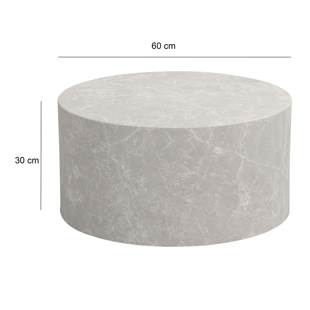 Sofabord 60x60x30 cm i sandfarvet stenlook, rundt design sofabord, beige