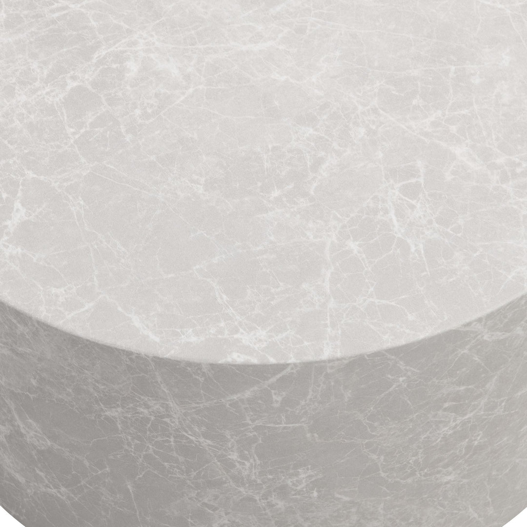 Sofabord 60x60x30 cm i sandfarvet stenlook, rundt design sofabord, beige