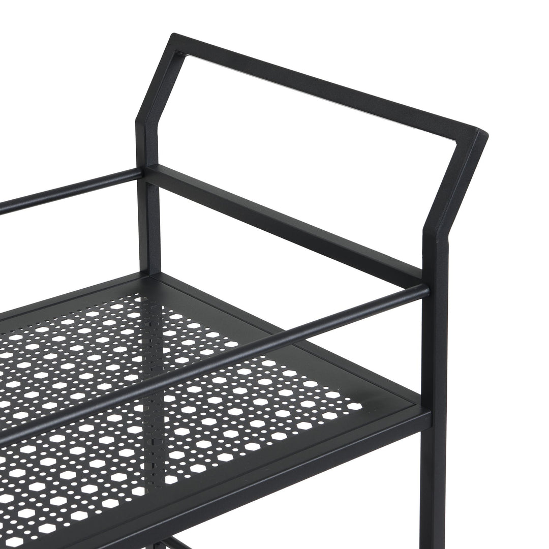 Serveringsvogn i metal, sort, 79x45x83 cm, med hjul og bremser, køkkenvogn i 2 niveauer, barvogn og rullebord, multifunktionel, moderne, sidebord til køkken, spisestue, stue