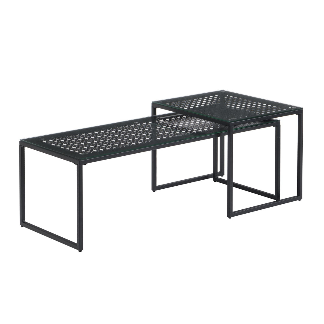 Indskudsborde Glas Metal 2-delt Sæt Moderne Sofabord Sort, Designer Sofabord Pladsbesparende, Stue Sofabord Rektangulært & Firkantet