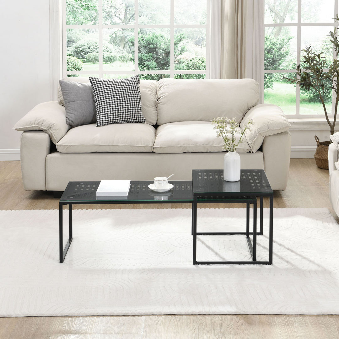 Indskudsborde Glas Metal 2-delt Sæt Moderne Sofabord Sort, Designer Sofabord Pladsbesparende, Stue Sofabord Rektangulært & Firkantet