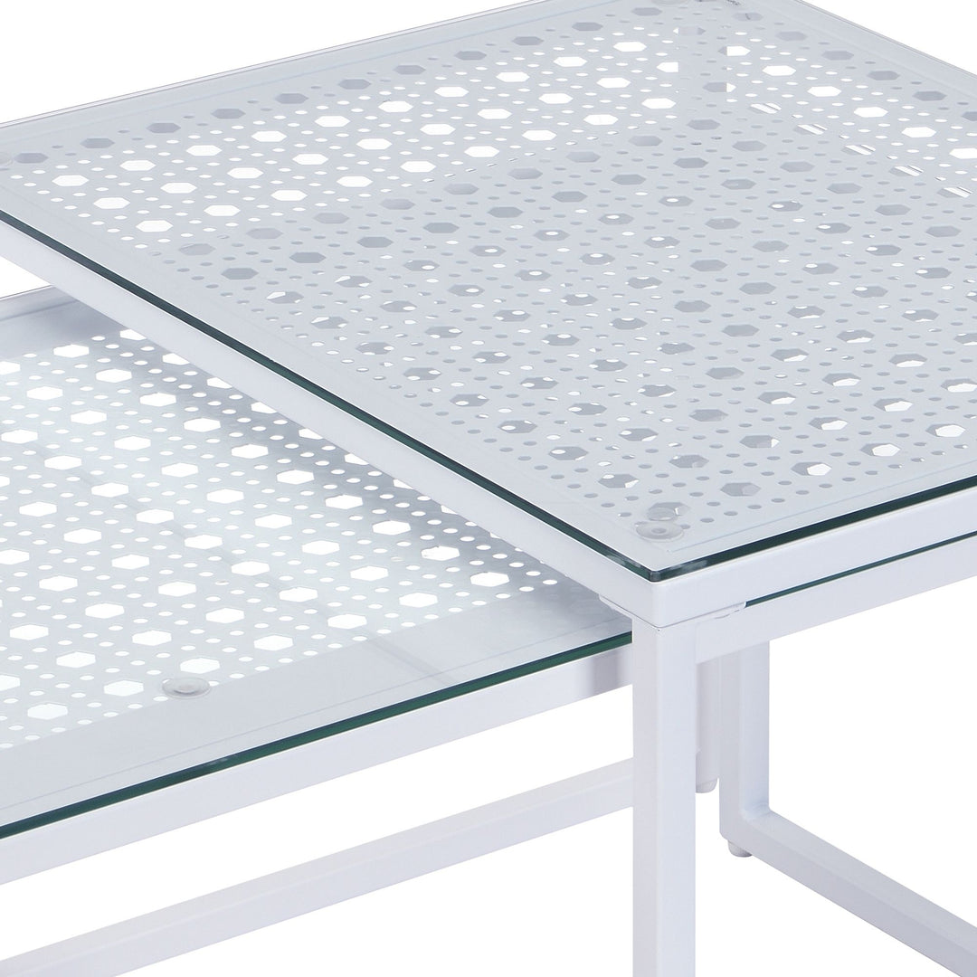 Indskudsborde Glas Metal 2-delt Sæt Moderne Sofabord Hvid, Designer Sofabord Pladsbesparende, Stue Sofabord Rektangulært & Firkantet