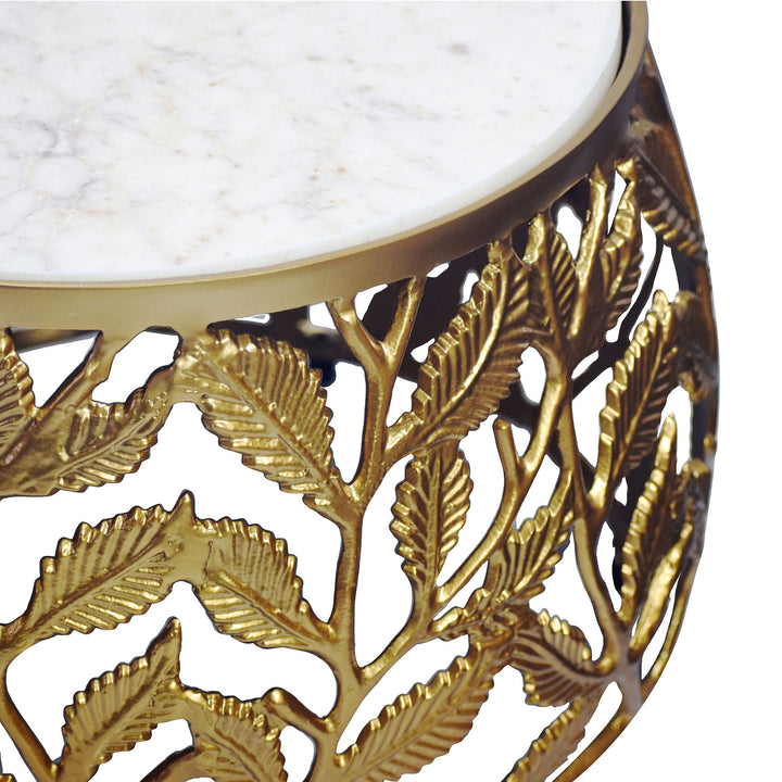 Sofabordssæt 2 stk. i Guld Aluminium med Hvid Marmorbordplade – Runde Designborde