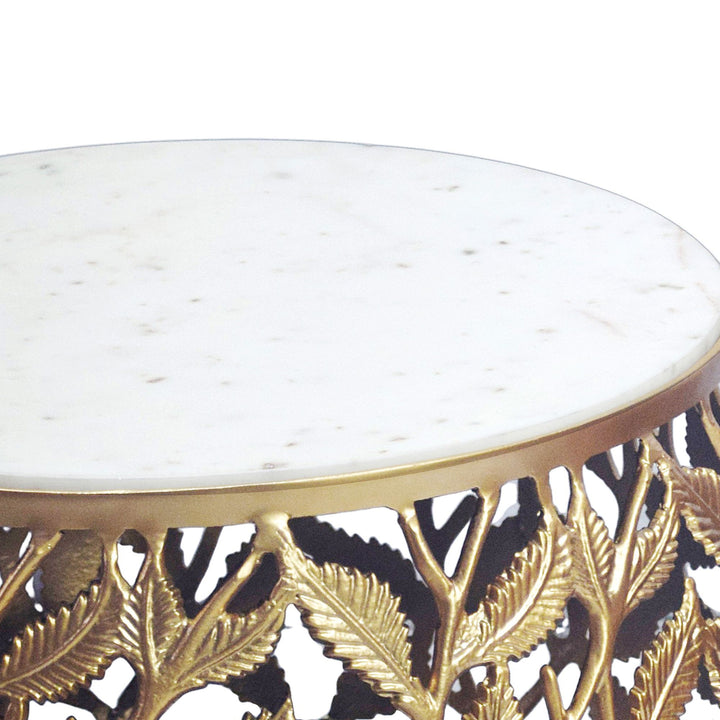Sofabordssæt 2 stk. i Guld Aluminium med Hvid Marmorbordplade – Runde Designborde