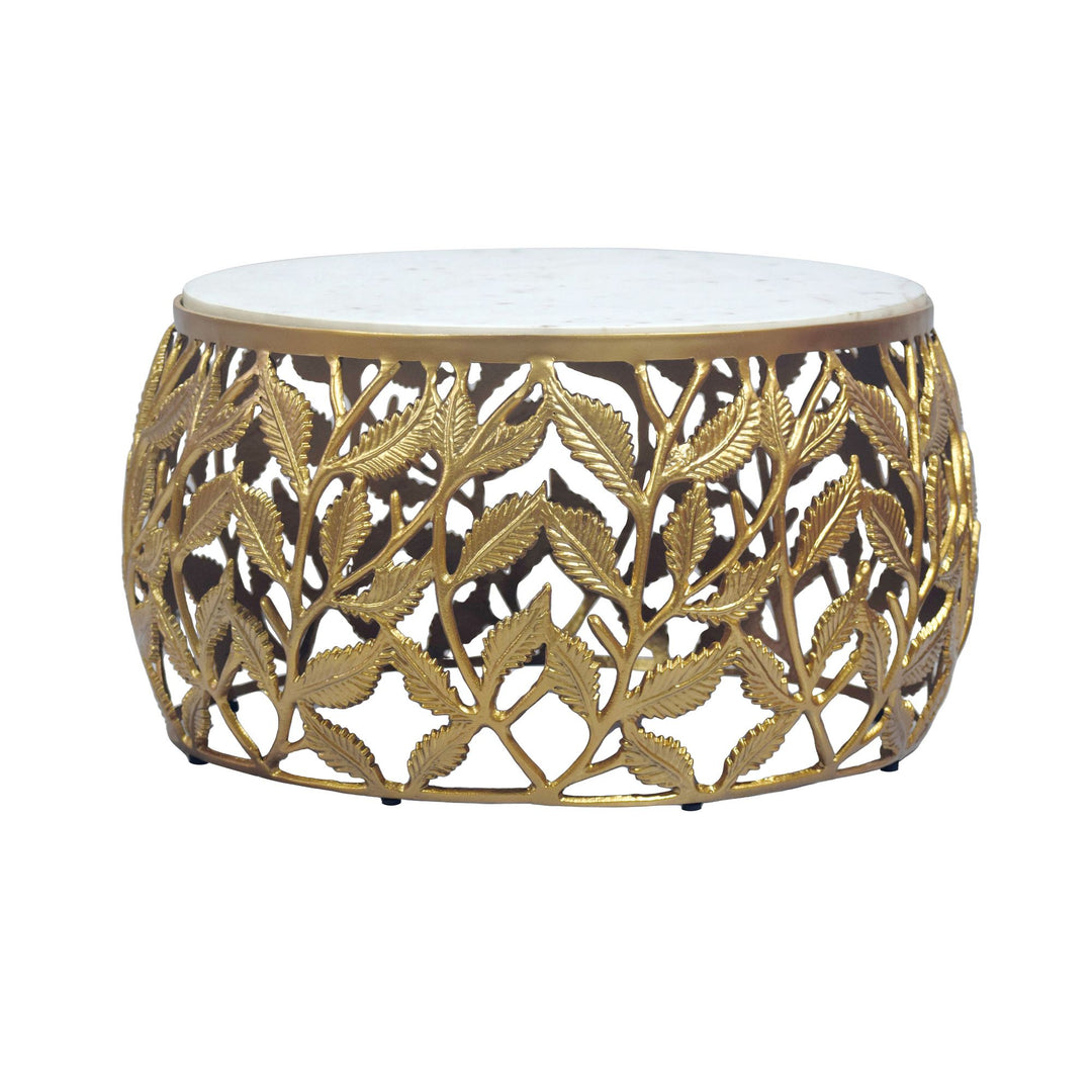 Rundt Sofabord 60 cm i Guld Aluminium med Hvid Marmorbordplade – Moderne Designbord