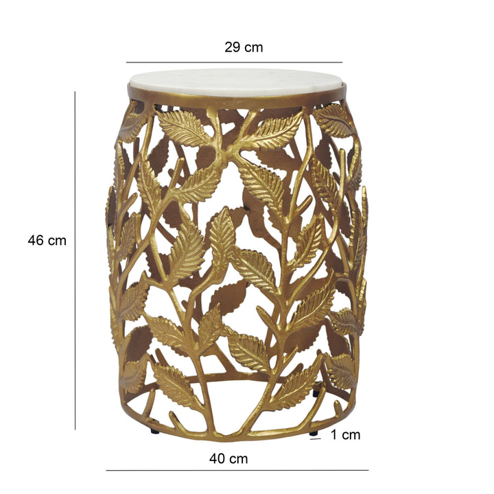 Rundt Sidebord 40 cm i Guld Aluminium med Hvid Marmorbordplade – Moderne Designbord