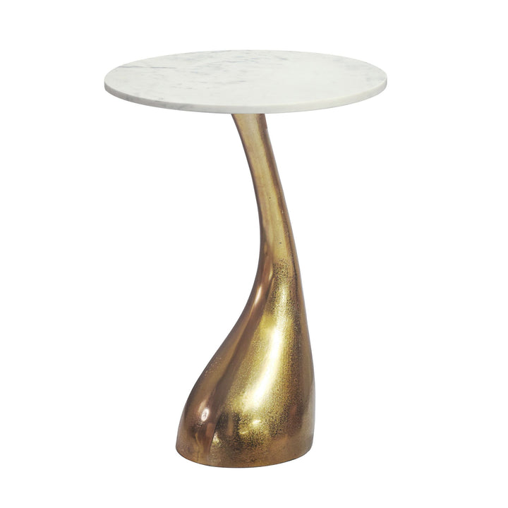 Rundt Sidebord 45 cm i Guld Aluminium med Hvid Marmorbordplade – Moderne Designbord