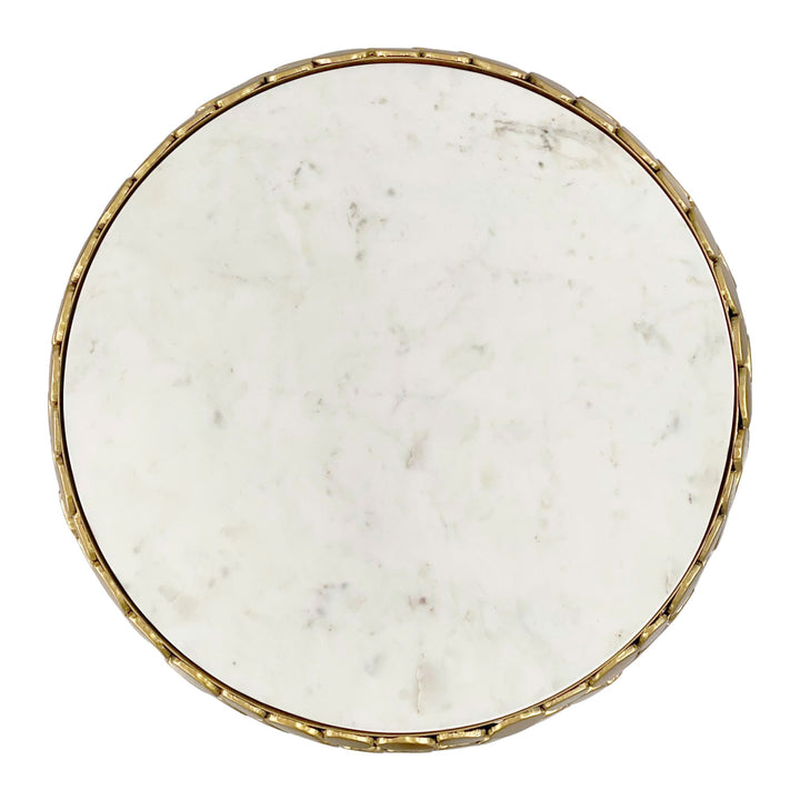 Design sofabord rundt 66 cm lavet af aluminium guld og hvid marmor bordplade, håndlavet