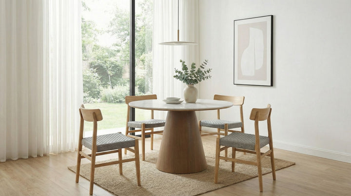 Rundt spisebord Ø120 cm med elegant marmorlook