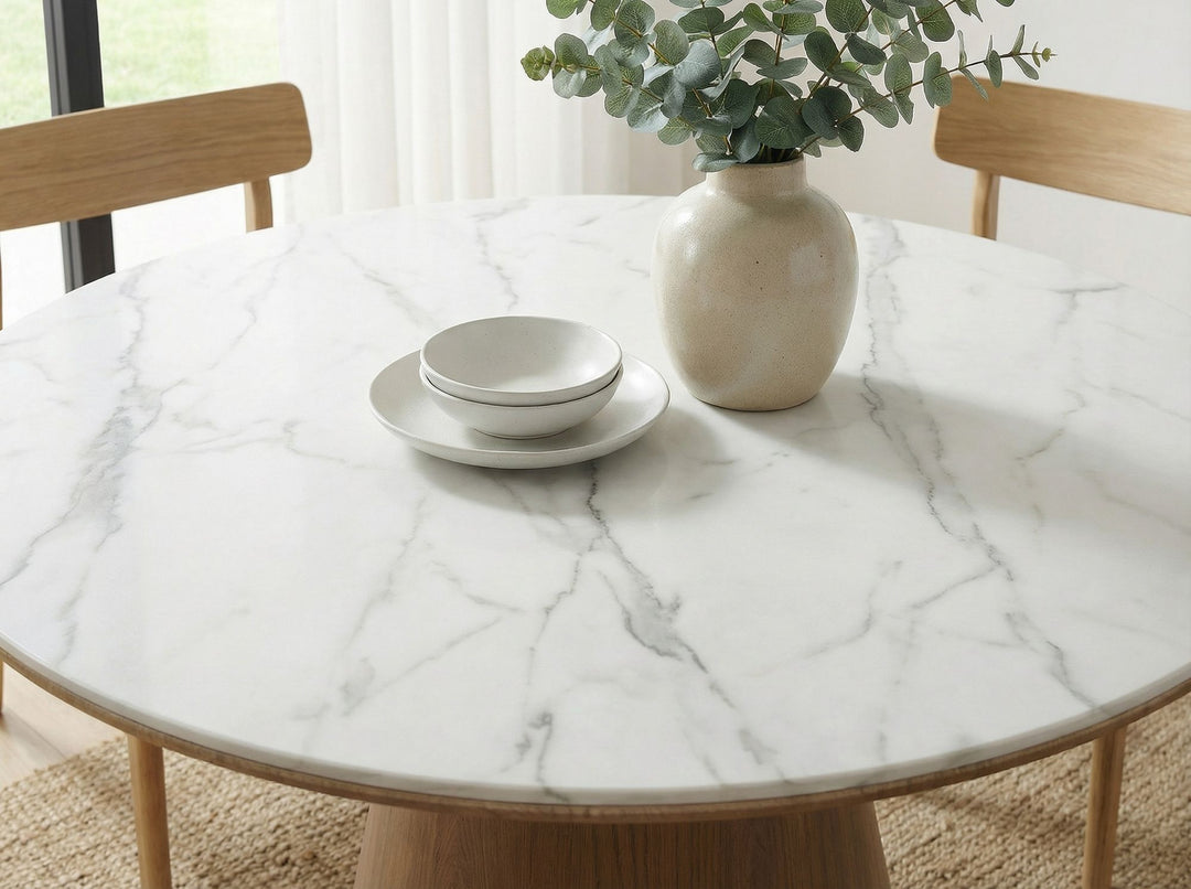 Rundt spisebord Ø120 cm med elegant marmorlook