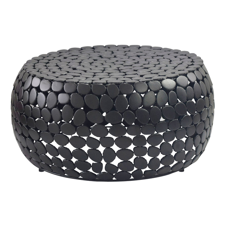 Aluminium sofabord sort rundt 66x32 cm, moderne stuebord metal - rundt loungebord, håndlavet