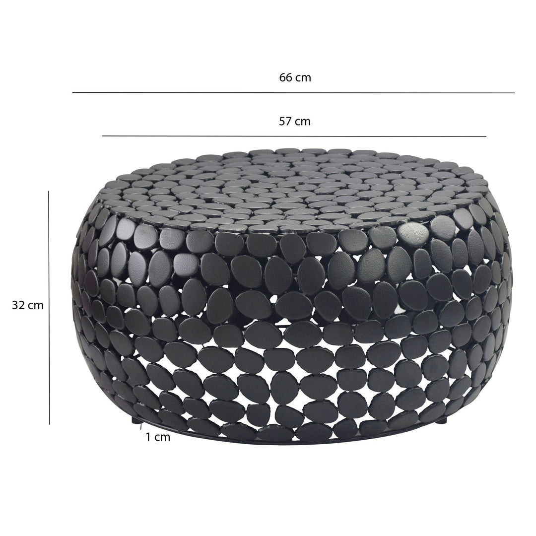 Aluminium sofabord sort rundt 66x32 cm, moderne stuebord metal - rundt loungebord, håndlavet