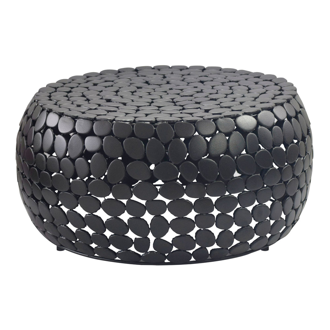 Aluminium sofabord sort rundt 66x32 cm, moderne stuebord metal - rundt loungebord, håndlavet