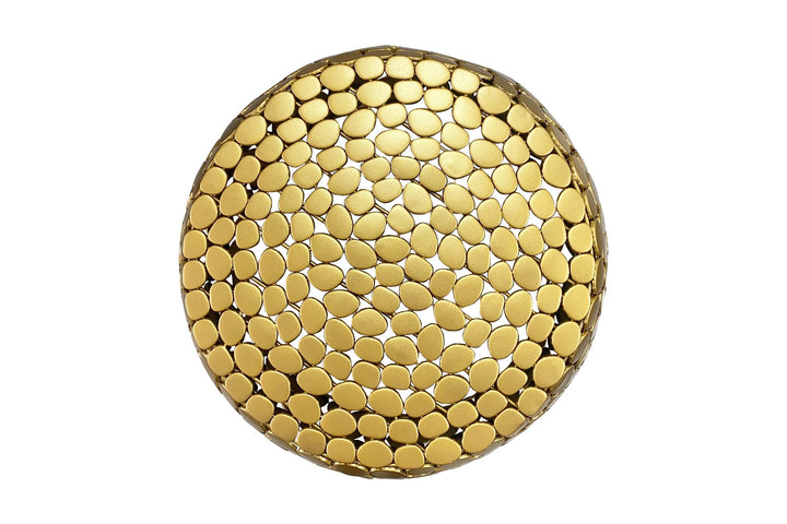 Sofabord Aluminium guld rundt 66x32 cm, moderne stuebord metal - rundt loungebord, håndlavet