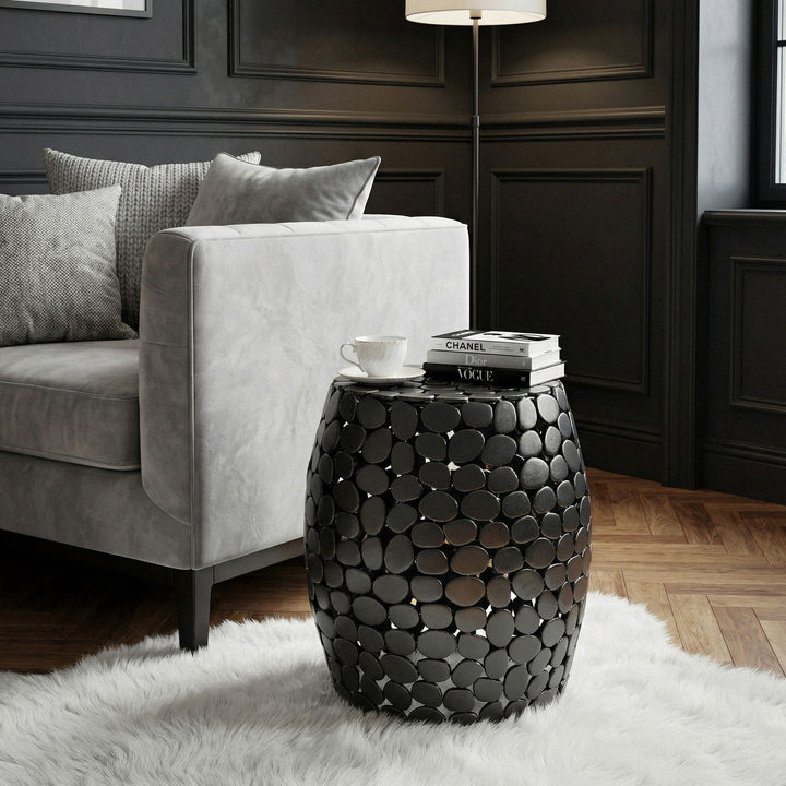 Design sidebord rundt 40 cm lavet af aluminium sort - sofabord alu - lille stuebord metal - dekorativt stuebord, håndlavet
