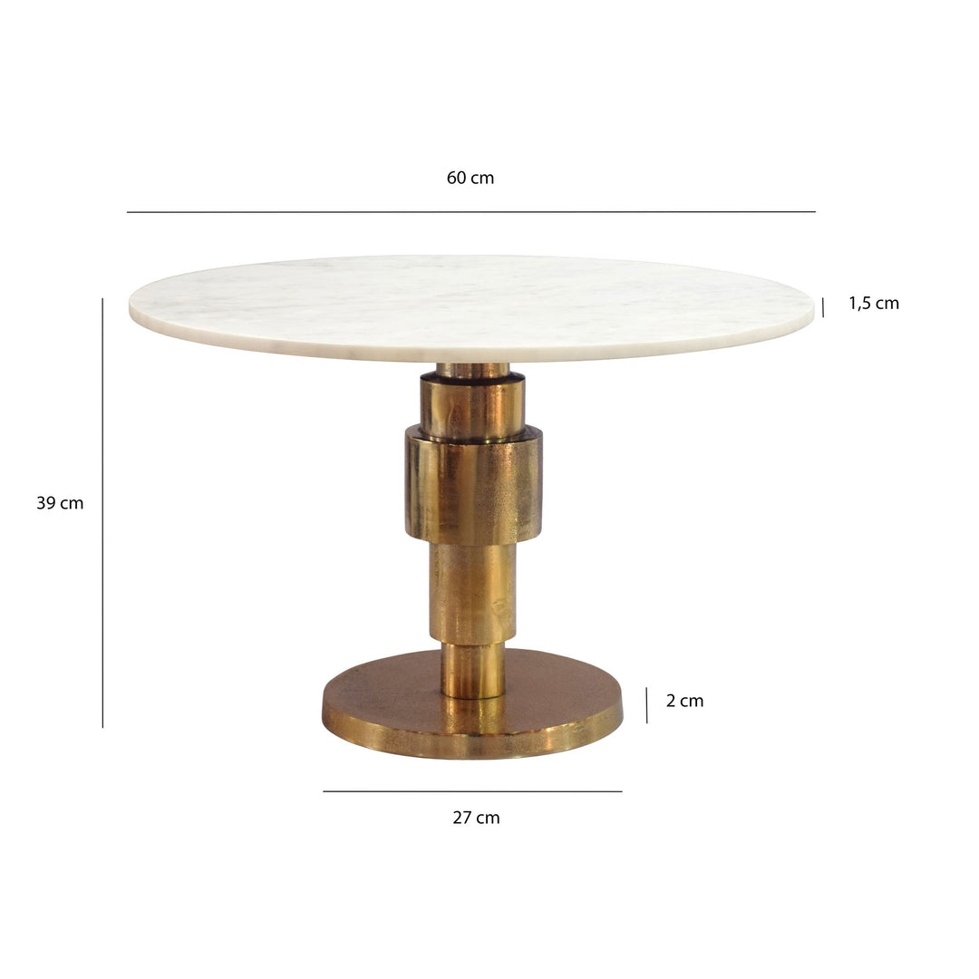 Rundt Sofabord 60 cm i Guld Aluminium med Hvid Marmorbordplade – Moderne Designbord