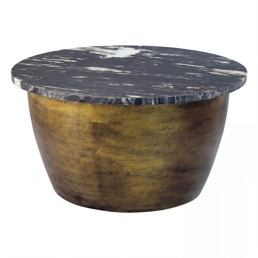 Rundt Sofabord 60 cm i Metal med Sort Marmorbordplade – Moderne Designbord