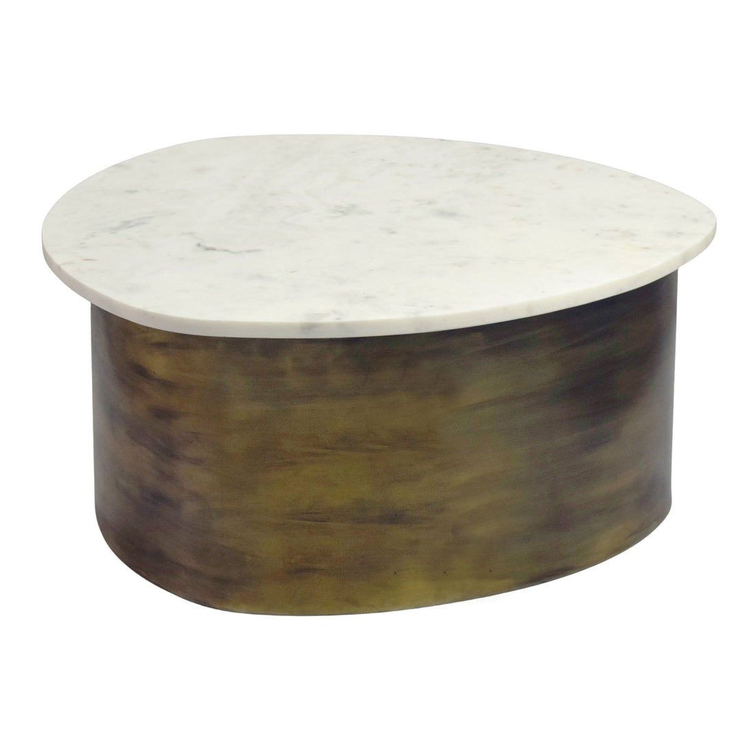 Sofabord 63 cm i Guld Aluminium med Hvid Marmorbordplade – Organisk Designbord