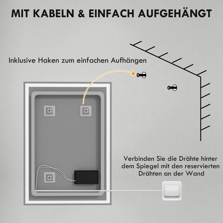 Badeværelsesspejl, vægspejl med LED'er og touch-afbryder, hvid