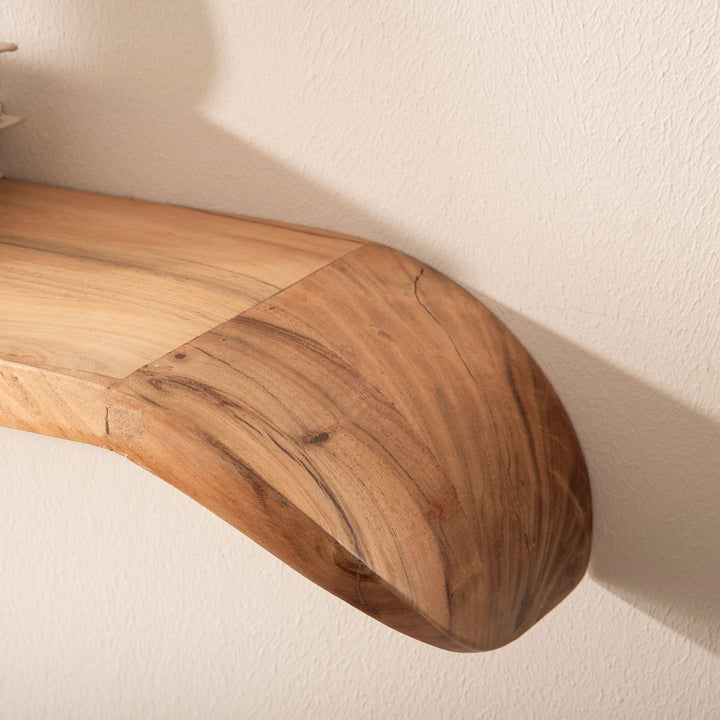 Mango vægreol i massivt træ 120 cm · Hængende hylde med buede ender · Håndlavet svævende hylde i moderne design · Hylde lavet af ægte træ