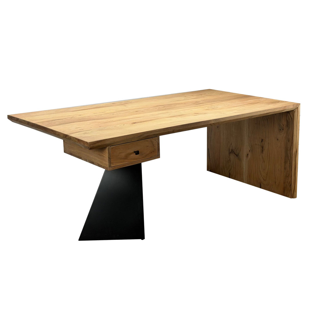 Skrivebord i massivt akacietræ 180 x 90 cm rektangulært med skuffe, naturligt træbord industrielt design