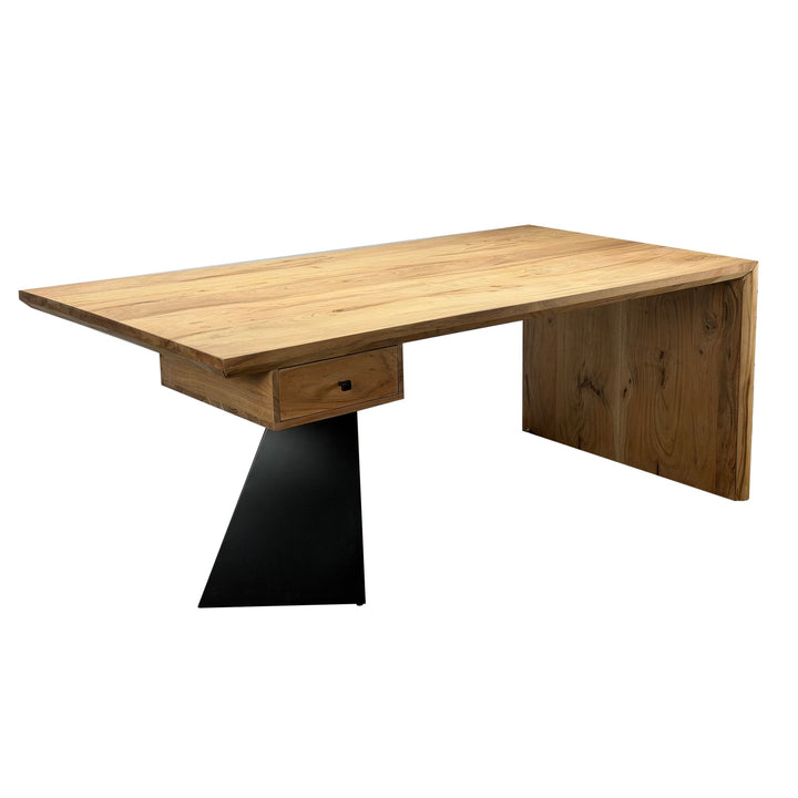 Skrivebord i massivt akacietræ 180 x 90 cm rektangulært med skuffe, naturligt træbord industrielt design