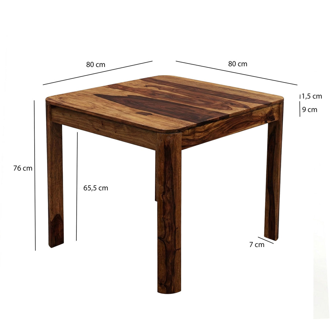 Kvadratisk Spisebord 80x80 cm i Massivt Sheeshamtræ – Mørkebrunt Designbord