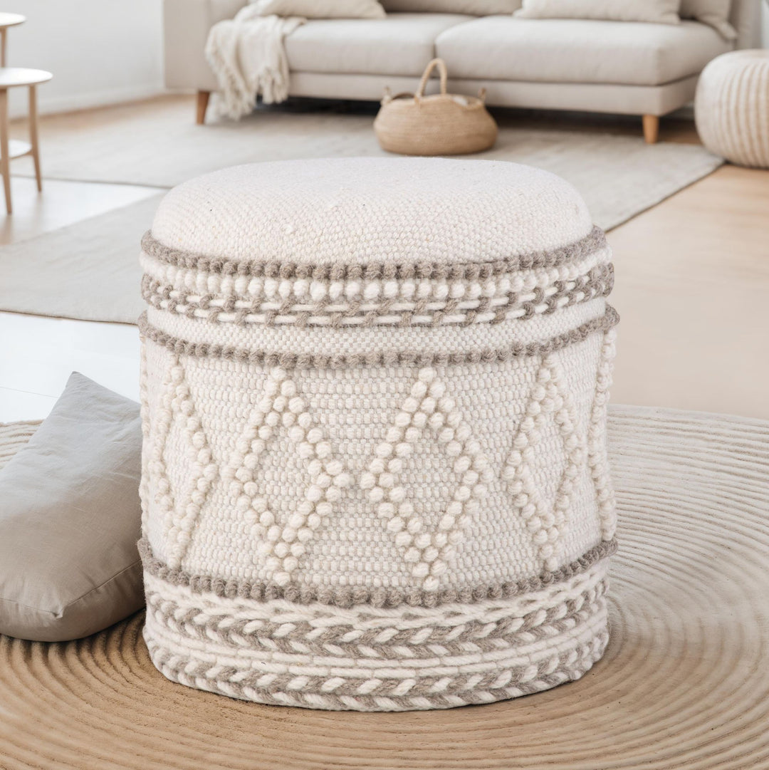 Opbevaringsskammel – Ø 40 x H 45 cm, rund stofopbevaringsskammel med boho-design