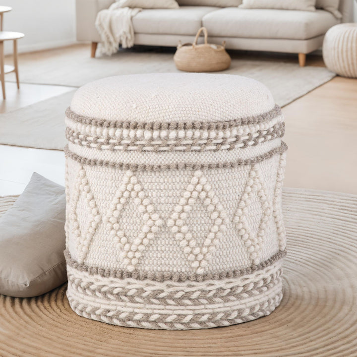 Opbevaringsskammel – Ø 40 x H 45 cm, rund stofopbevaringsskammel med boho-design