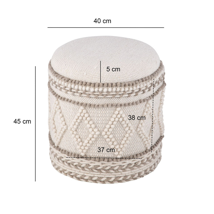Opbevaringsskammel – Ø 40 x H 45 cm, rund stofopbevaringsskammel med boho-design