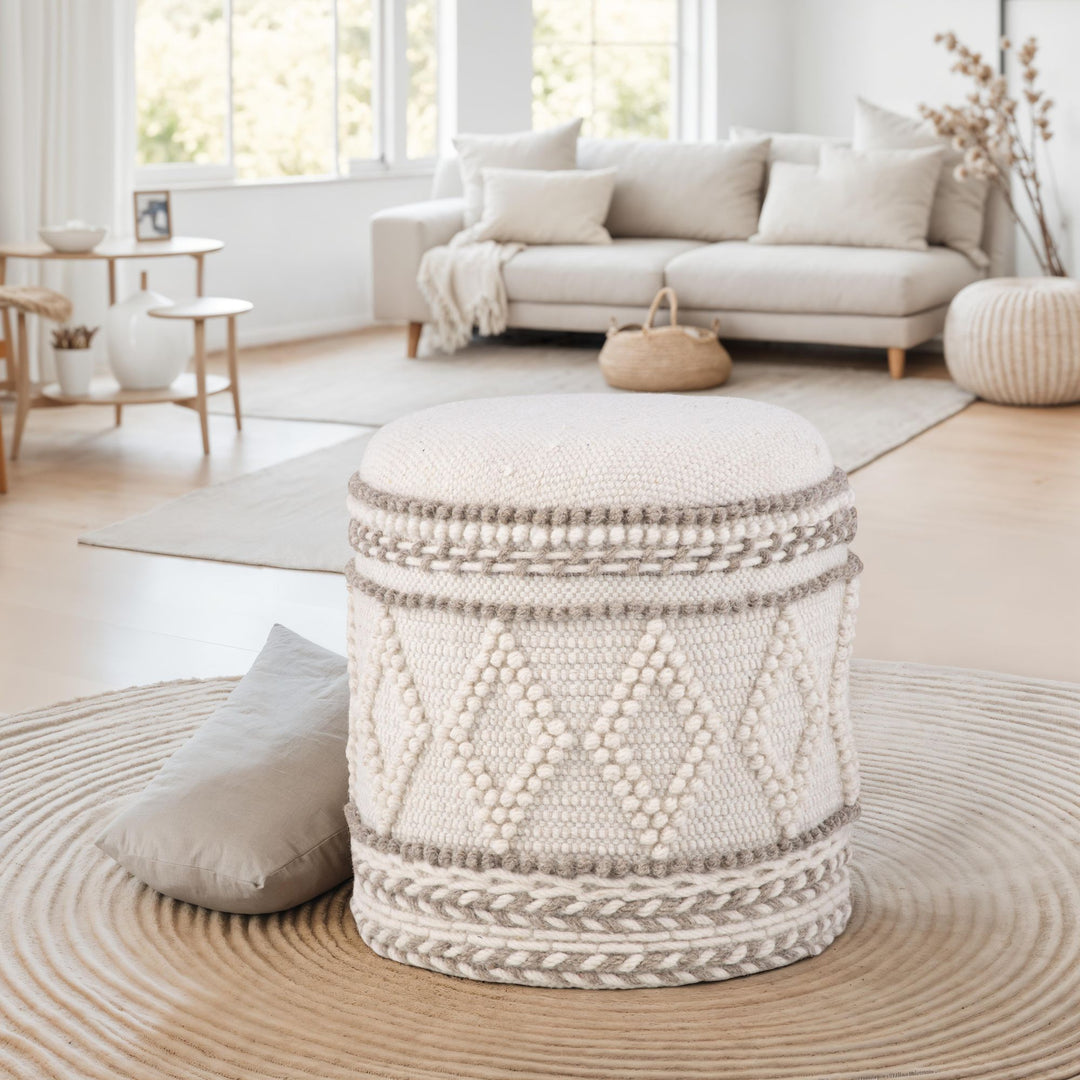 Opbevaringsskammel – Ø 40 x H 45 cm, rund stofopbevaringsskammel med boho-design