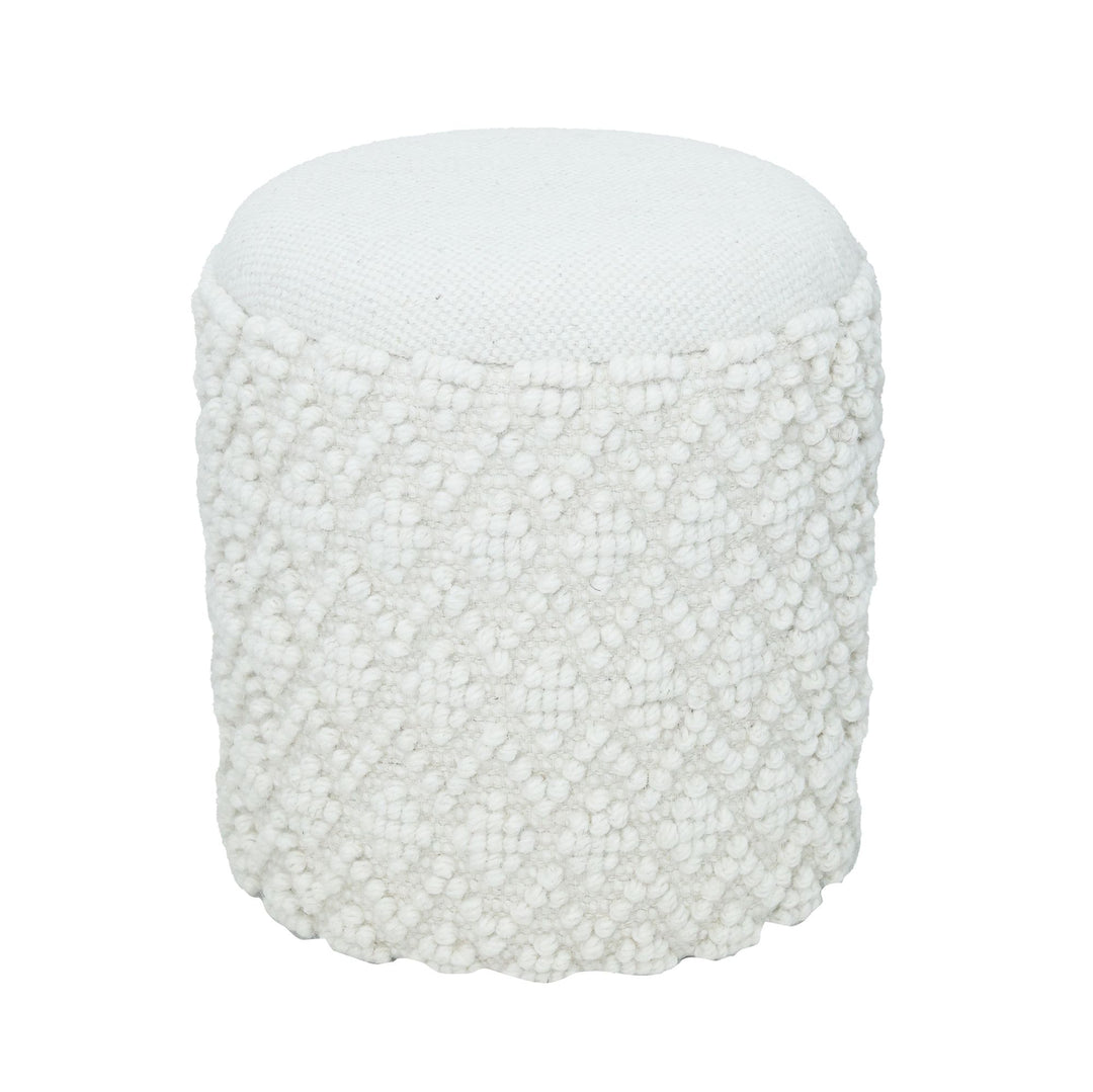 Rund uldskammel med opbevaring, boho-stil fodskammel Ø 40 cm x H 45 cm, aftageligt sæde, dekorativ skammel og fodskammel i hvid, sideskammel til stue, soveværelse, entre